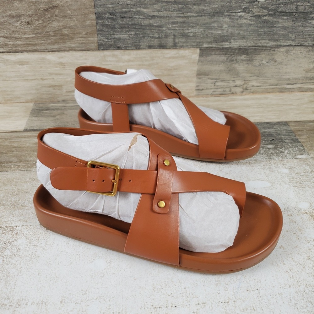 Franco Sarto Blair Womens Sandals Sz 6.5 M Cognac Leather Square Toe Ankle Strap